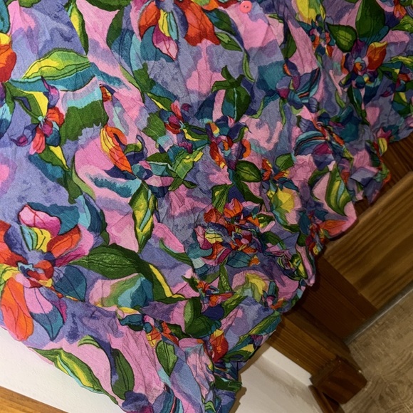 Vintage Adini Boho Floral Button-Down Midi Dress Tropical Summer Vacation 2x - Picture 4 of 4